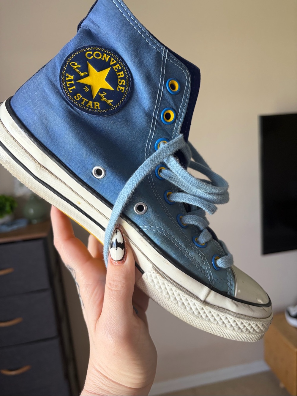Converse Blue High Top Sneakers with Yellow Star Logo